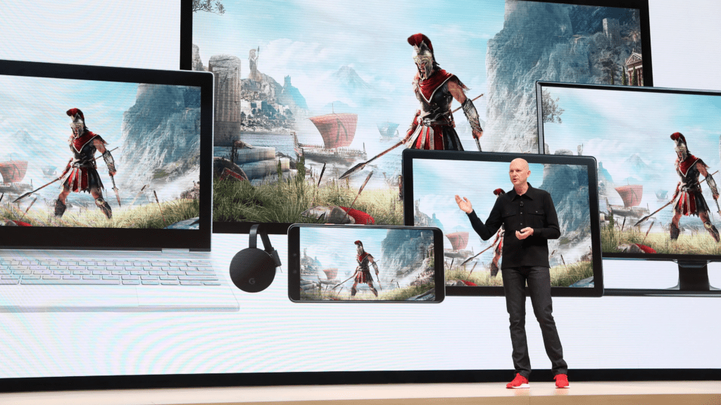 Phil Harrison, former vice president and general manager of Google presenting Stadia to the audience. 