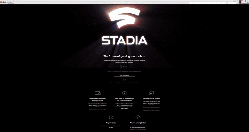 A snapshot of the Google Stadia website on release day, sourced from “The Wayback Machine”.