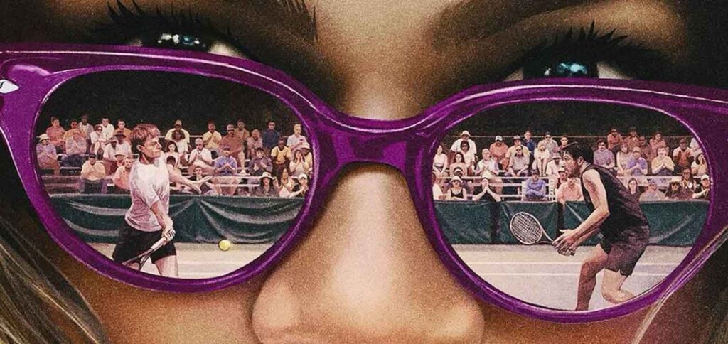 Mike Faist & Josh O'Connor's images being reflected in Zendaya's sunglasses.