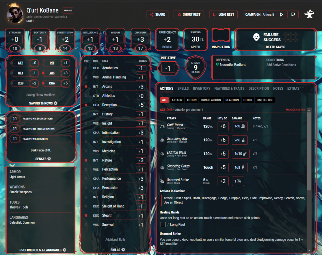 Character sheet example