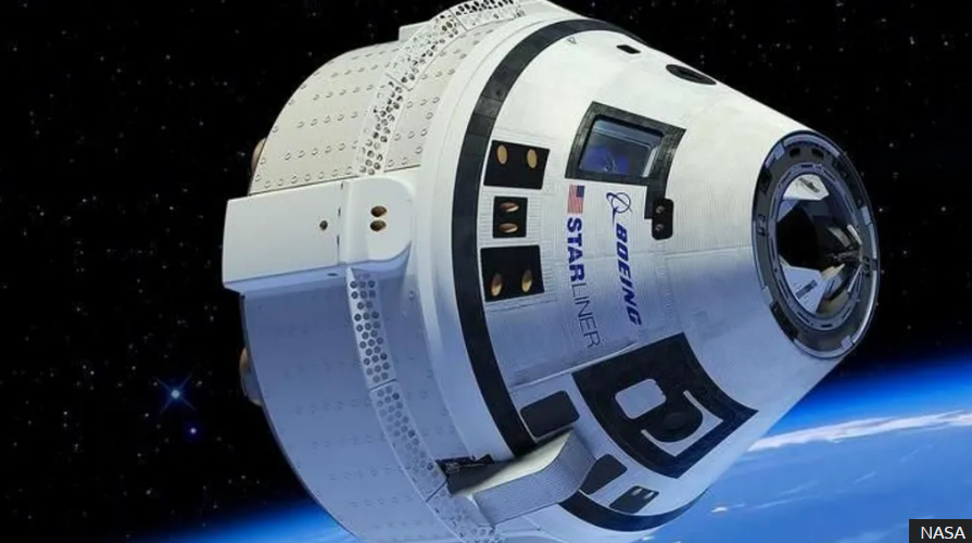 Spacecraft Boeing in space with failed thruster 