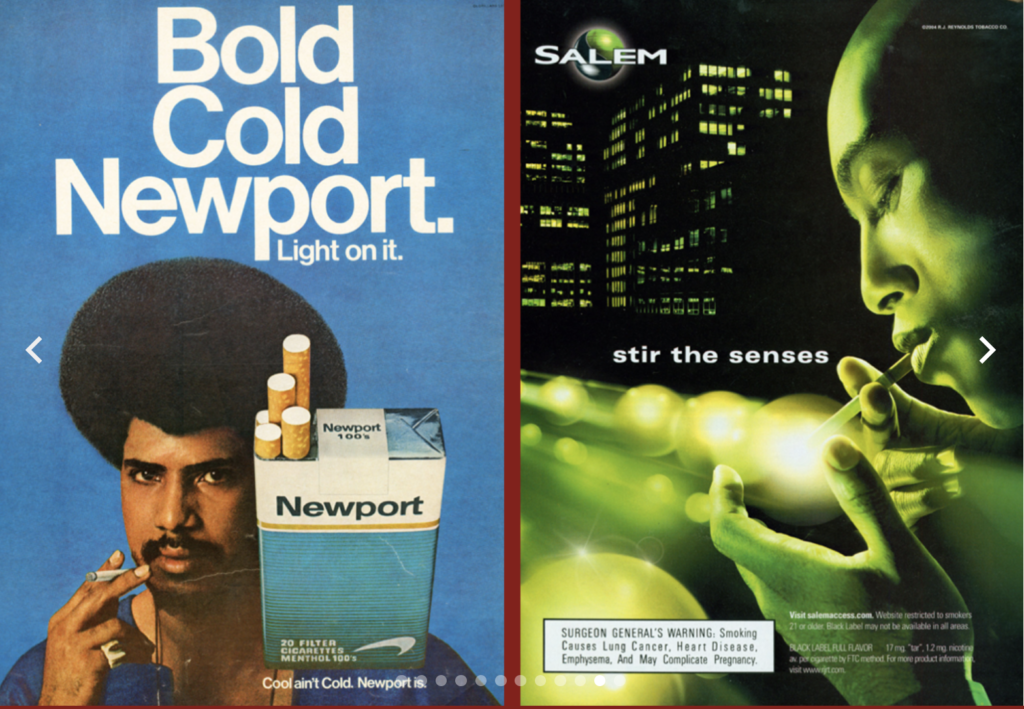 A Newport ad targeting a younger audience with urban visuals, featuring a bold and confident man holding a cigarette with the tagline ‘Bold Cold Newport.’
