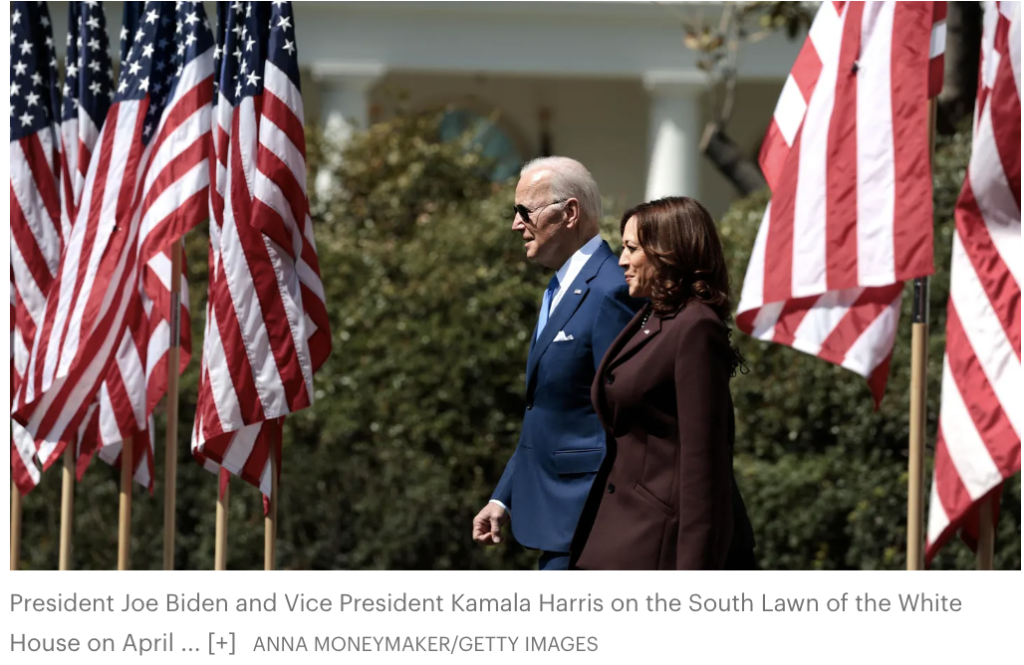 Unaltered image of President Joe Biden and Vice President Kamala Harris walking side-by-side on the South Lawn of the White House, projecting professionalism and leadership.